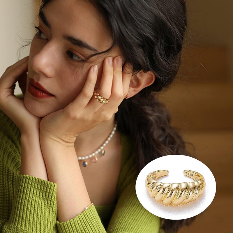 MOROYA 10PCS Gold Dome Chunky Rings for Women 18K Gold Plated Braided Twisted Round Signet Rings Adjustable Open Ring Band Statement Jewelry Size 7-9 - Image 4